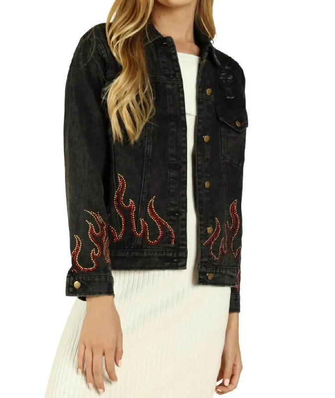 Women's Sports Apparel Some Like It Hot Distressed Denim Jacket In Vintage Black