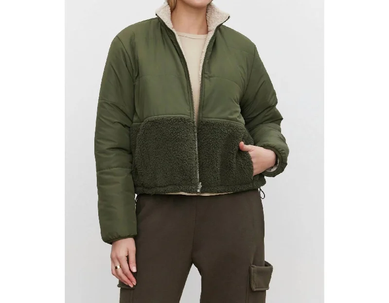 Women's Apparel And Garments Tasha Reversible Puffer Sherpa Jacket In Army