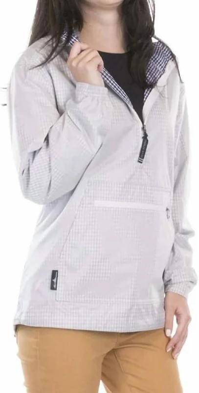 Women's Trendy Casual Outfit Kangaroo Windbreaker Jacket In Navy/white Gingham