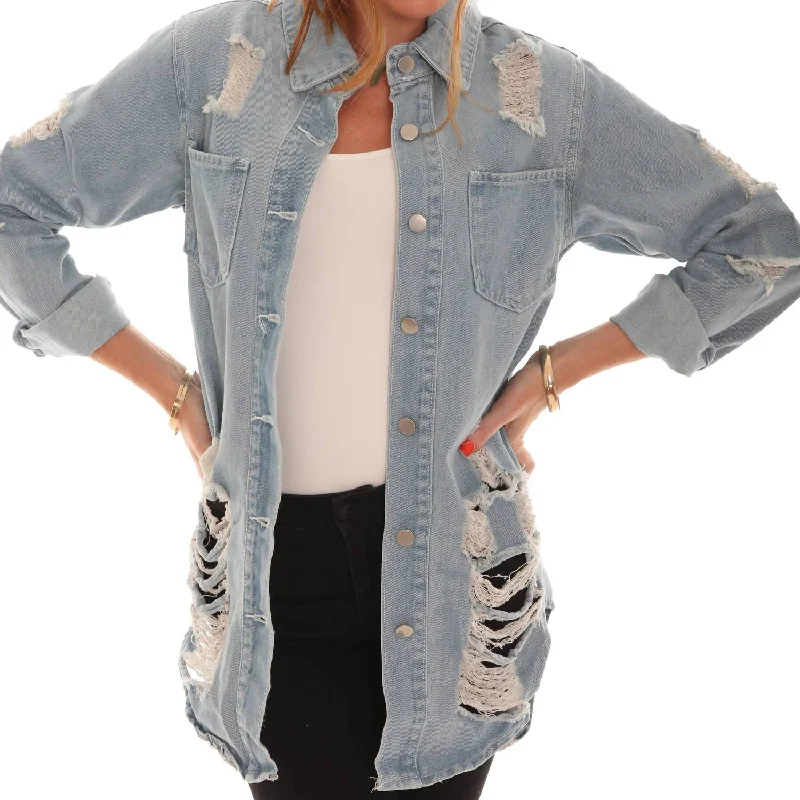 Chic And Affordable Fashion – Limited-Time Offers Distressed Denim Jacket In Light Denim