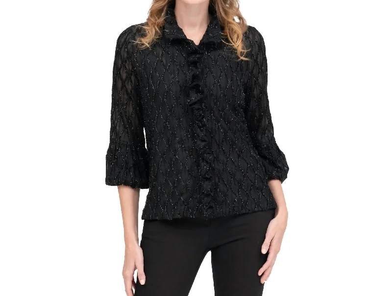 Classic Clothes For Women Diamond Design Ogee Ruffle Jacket In Black