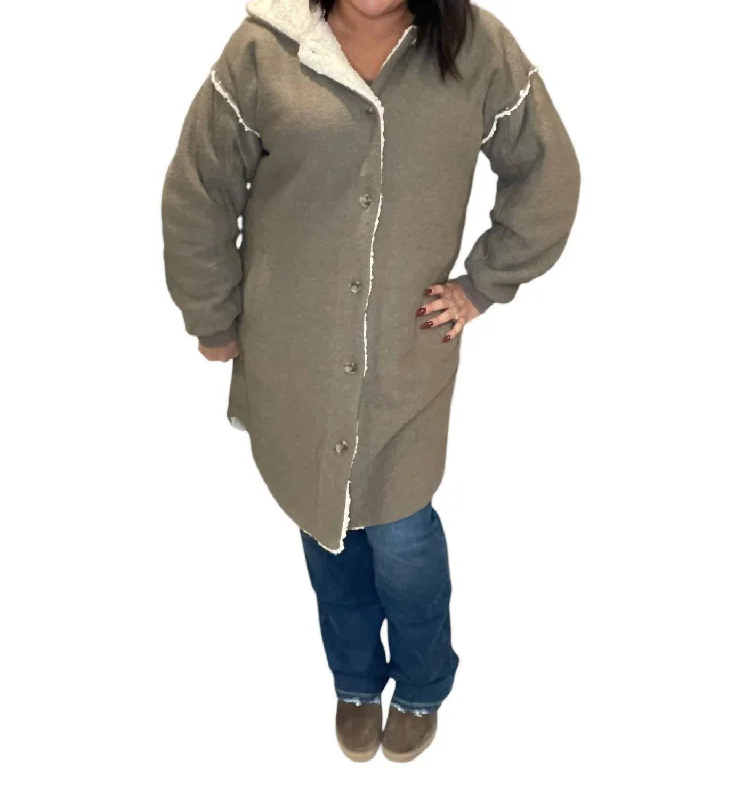 Chic Clothes For Women Sherpa Lined Open Jacket In Olive