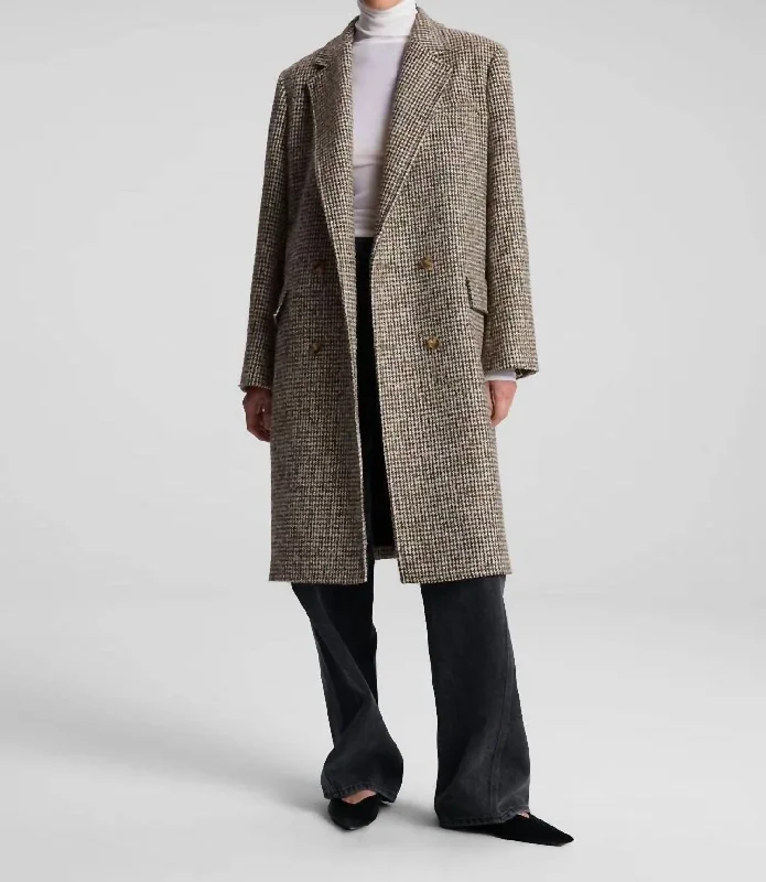 Women's Apparel Tanner Oversized Tweed Houndstooth Coat In Cream/brown