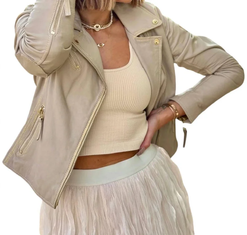 Huge Markdowns On Must-Have Fashion Essentials Christy Metallic Leather Jacket In Off White/gold