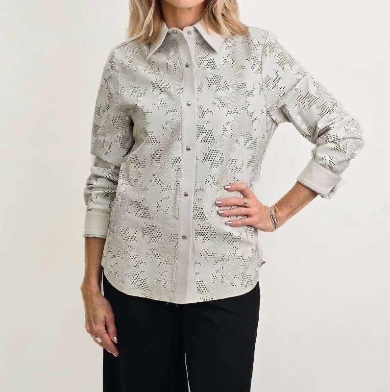 Women's Contemporary Clothing Perforated Shirt Jacket In Ivory