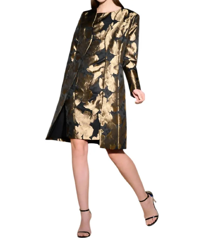 Charming Women's Garments Printed Woven Jaquard Coat In Black/bronze