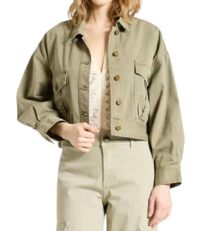 Limited-Stock Clothing Sale – Shop Before It's Too Late Cropped Denim Jacket In Dried Sage