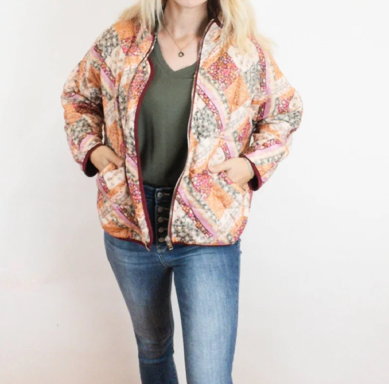 Unbeatable Discounts On The Latest Fashion Trends Patch Print Quilted Jacket In Pink