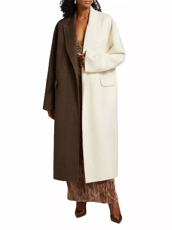 Women's Clothing Apparel Wendalin Bi-Colored Tailored Coat In Chocolate Brown Ivory