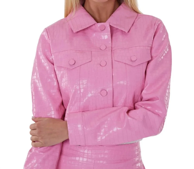 Women's Layered Outfit Faux Croc Jacket In Pink