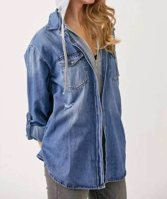 Stylish Women's Clothing Diane Hooded Shirt Jacket In Denim