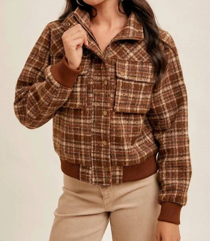 Affordable Luxury Women's Garments Plaid Tweed Jacket In Brown