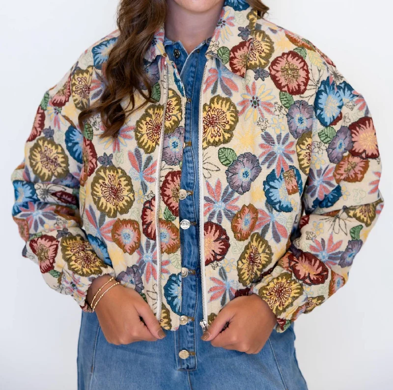 Women's Clothing For Outdoor Events Blooming Bomber Jacket In Multi-Colored