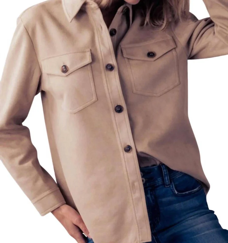 Modern Women's Outfit Suede Trucker Jacket In Khaki