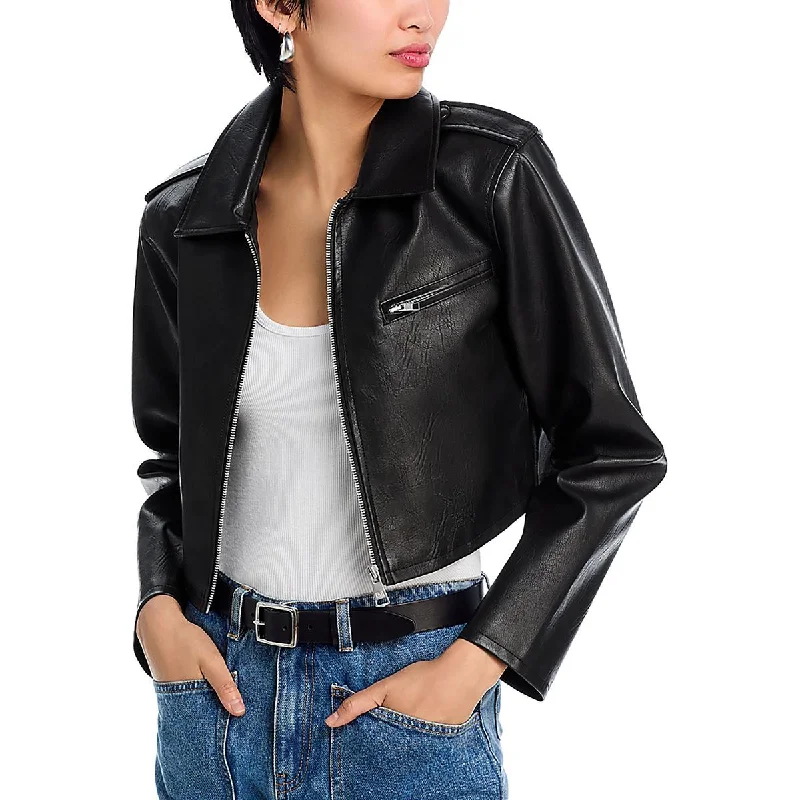 Refresh Your Wardrobe With Exclusive Discounts Womens Crop Faux Leather Leather Jacket