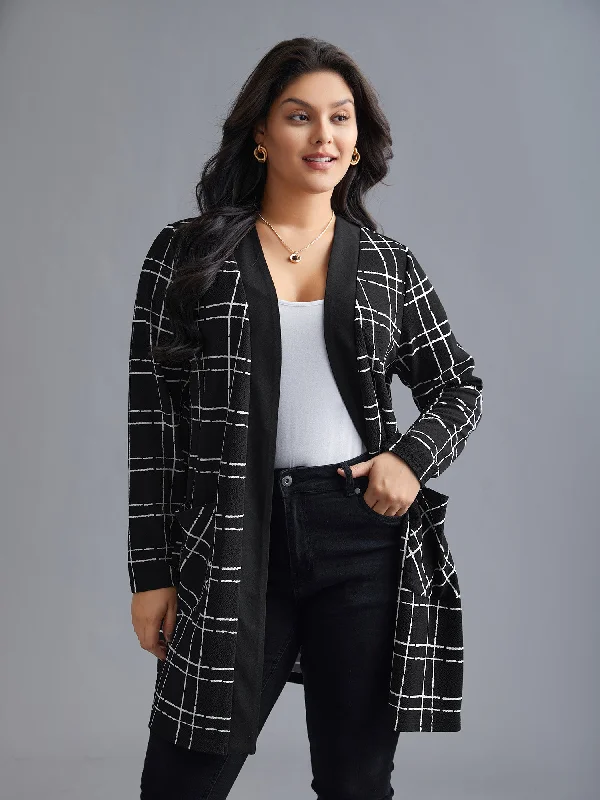 Women's Classic Outfit Plaid Open Front Patchwork Jacket