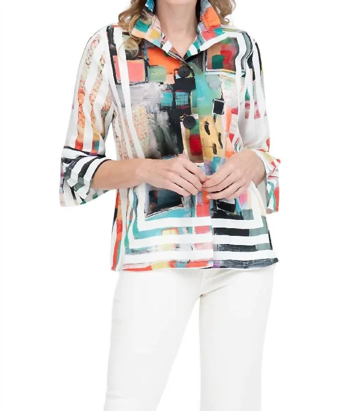 Women's High-Fashion Clothes Frame Art Jacket In Multi White