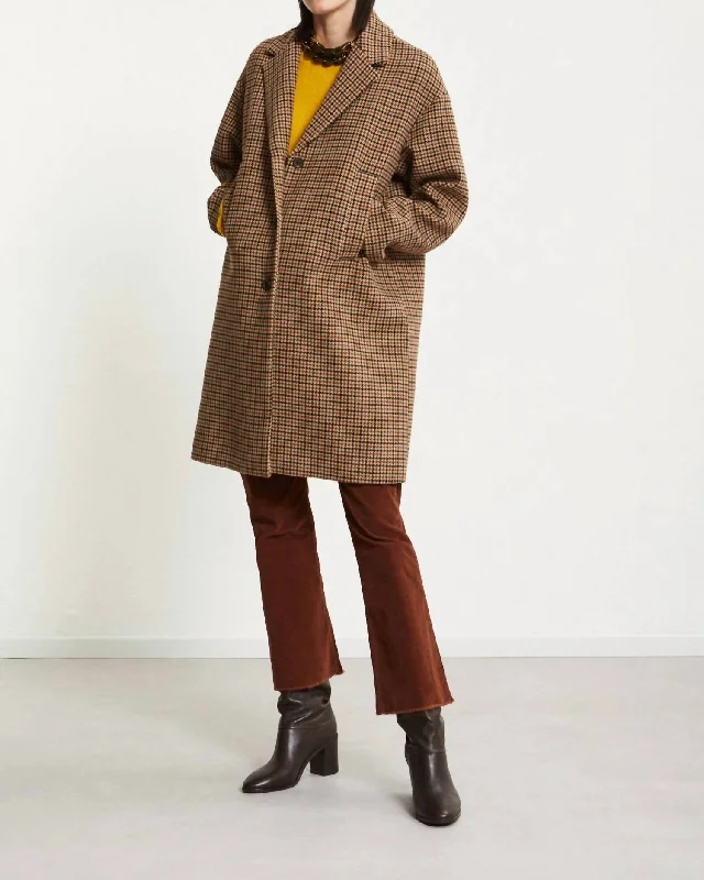 Women's Evening Wear Outfit Wool-Blend Check Coat In Bruciato