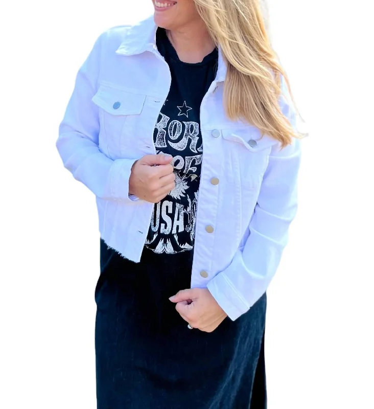 Women's Clothes Clean Jacket With Fray In White