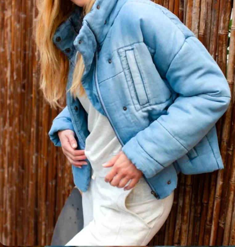 Women's Party Outfit Puffy Jacket In Medium Denim Blue