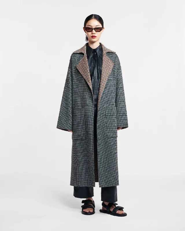 Women's High-End Clothing Alamo - Wool Silk Blend Robe Coat - Reversible Check