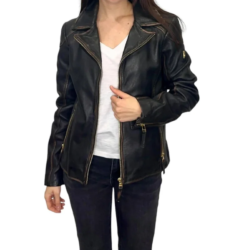 Timeless Women's Garments Olivia Leather Jacket In Vintage Black