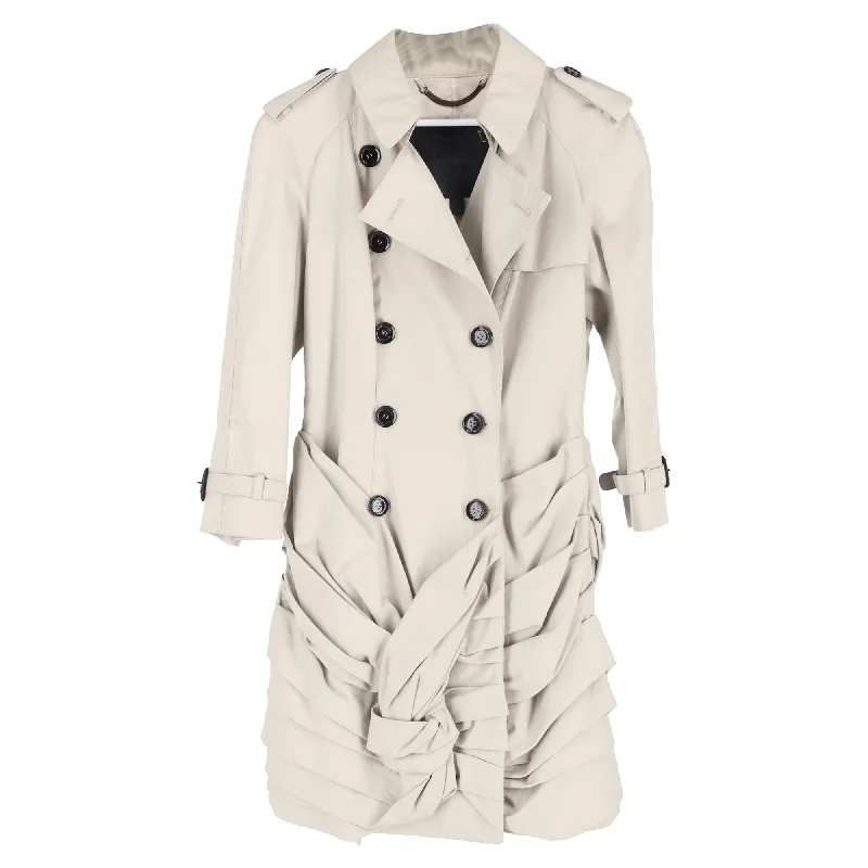 Women's Clothing For Outdoor Events Burberry Prorsum Knotted Skirt Trench Coat in Ecru Cotton