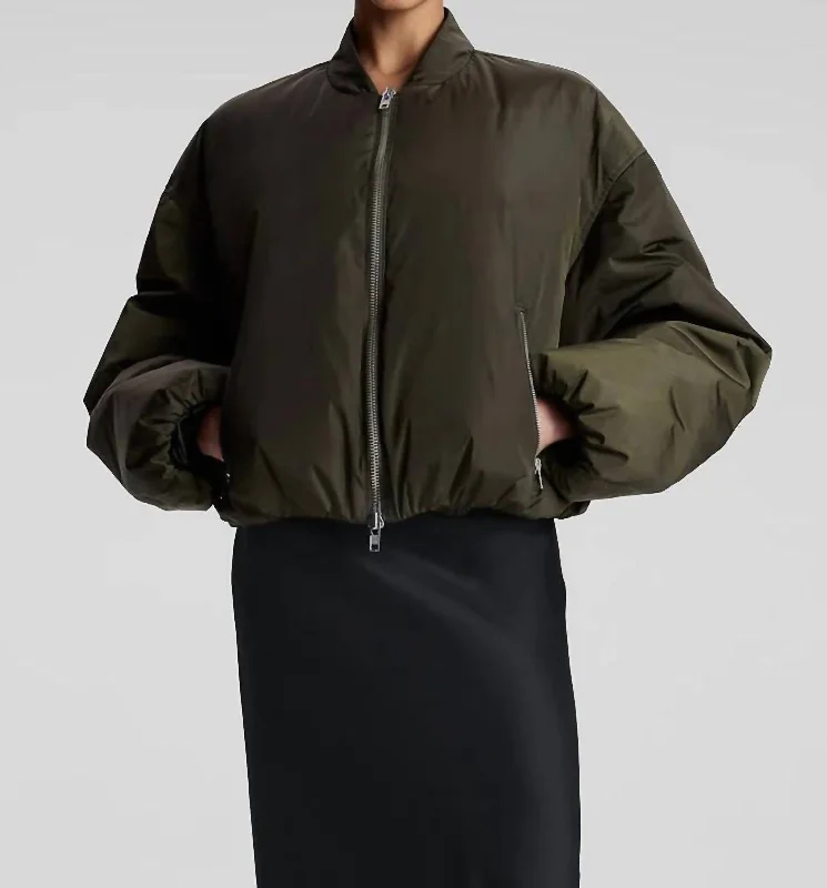 Women's Vacation Garments Zane Nylon Bomber Jacket In Deep Olive