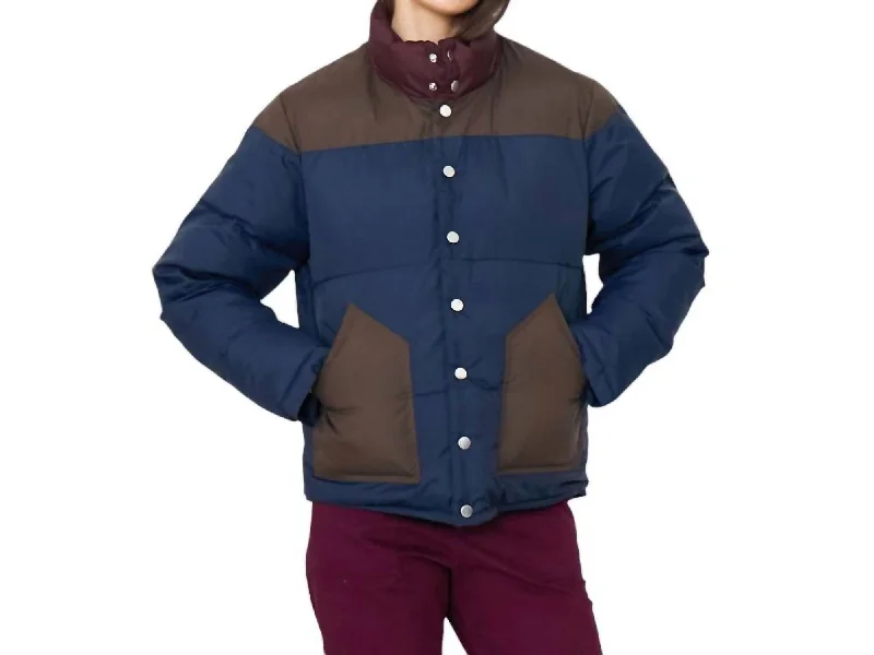 Women's Active Outfit For Fitness The Bogey Puffer Jacket In Navy/chocolate/merlot