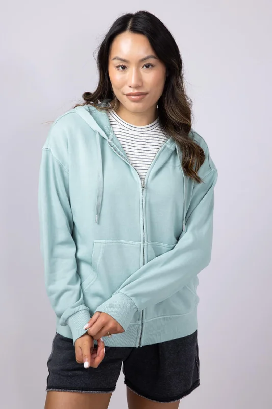 Women's Sporty Clothes C&C California Mercy Longline Sunwashed Beach Terry Hoodie Jacket for Women in Blue | 89B02854-BLUE