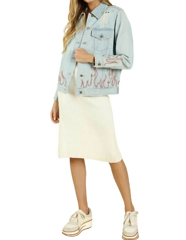 Women's Formal Apparel Some Like It Hot Distressed Jacket In Denim