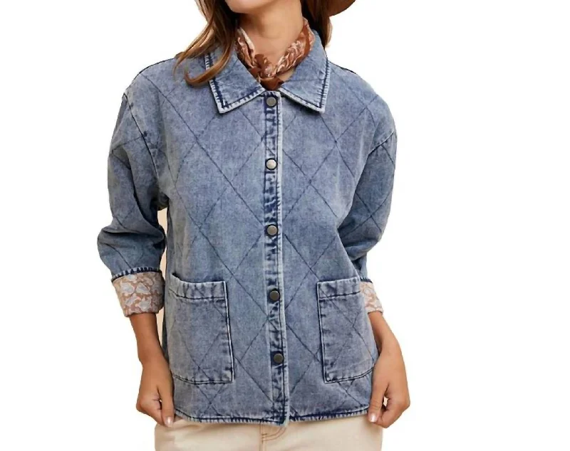 Final Call – Shop Elegant And Casual Fashion For Less Quilted Padding Denim Jacket In Medium Wash