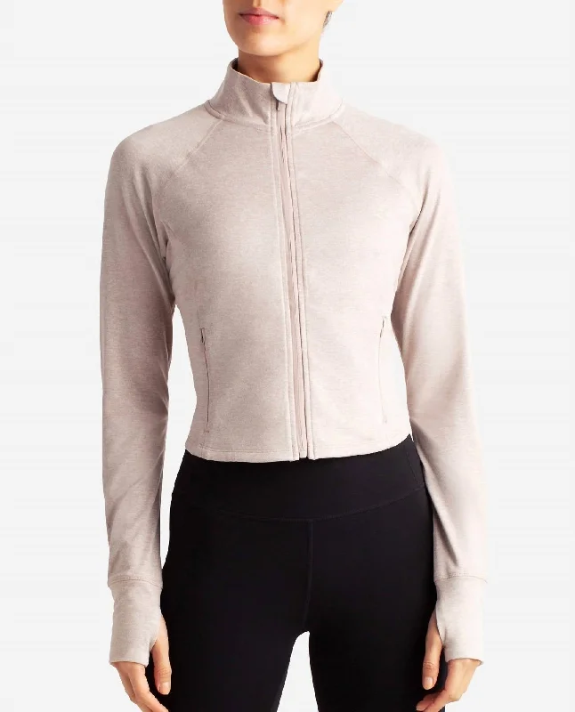 Women's Comfy Loungewear Outfit Heather Cropped Melange Jacket In Atmosphere Heather