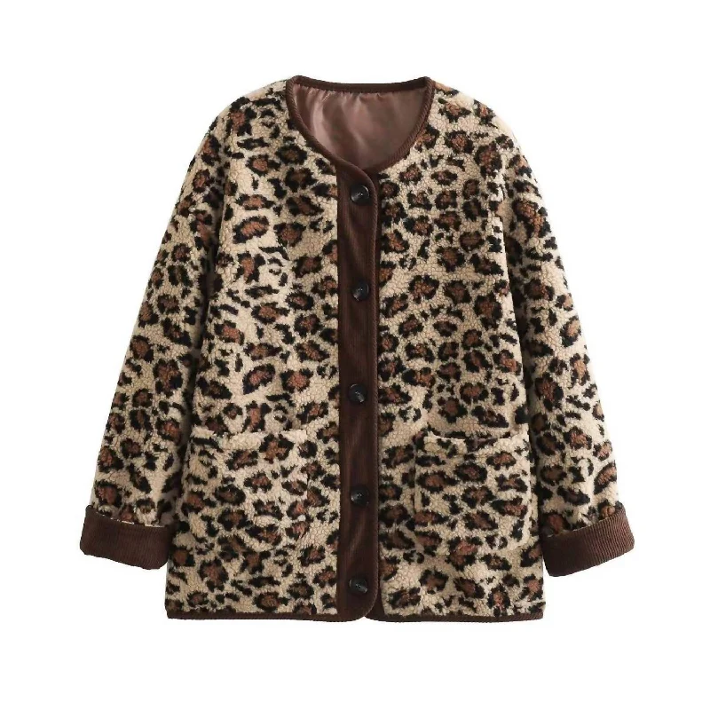 Stylish Outerwear Clothing For Women Women's Polar Fleece Jacket In Leopard