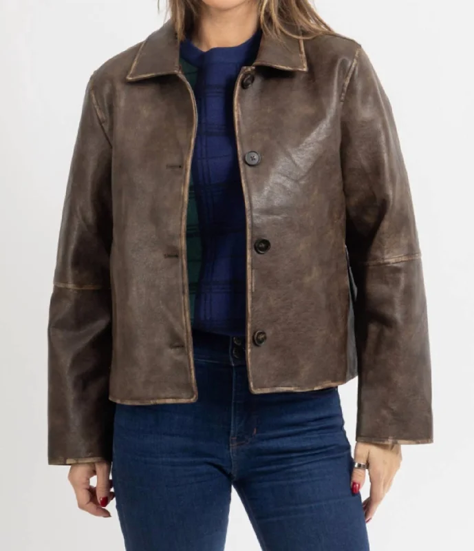 Women's Clothing For Everyday Wear The Murph Distressed Faux Leather Jacket In Brown