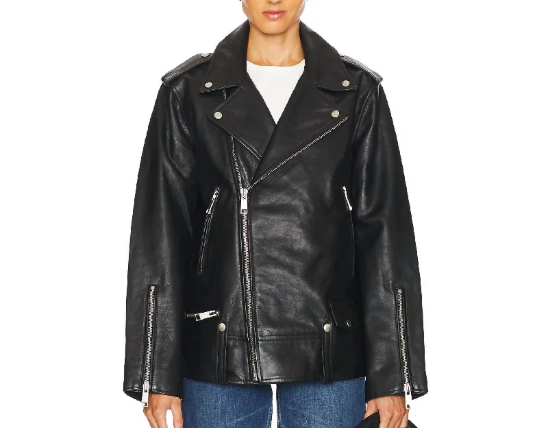 Women's Trendy Apparel Cat Moto Jacket Leather Oversized In Black