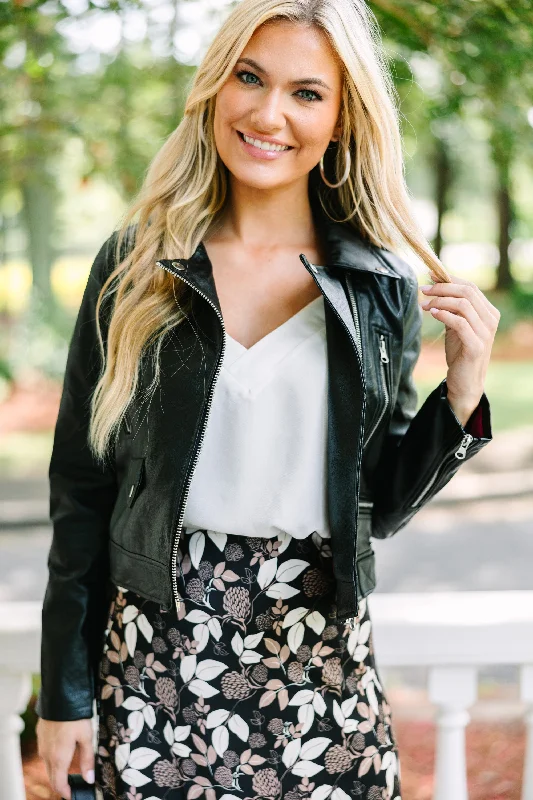 Women's Evening Clothes Give One Reason Black Faux Leather Jacket