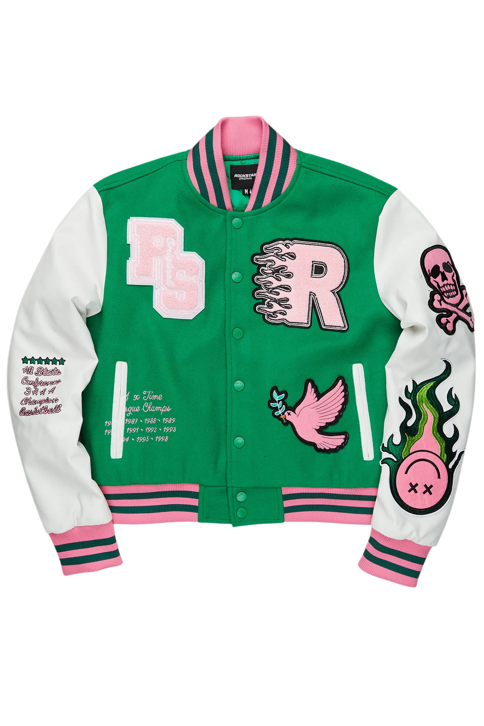 Timeless Women's Clothing Aniya Green Oversized Varsity Jacket