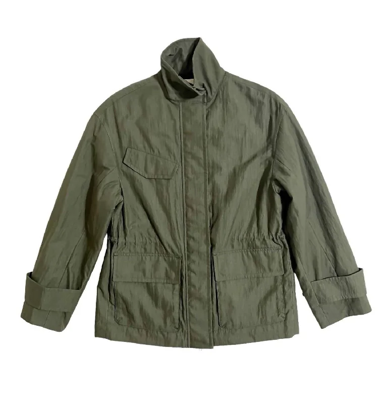 Women's Formal Apparel Women's Flap Pockets Drawstring Anorak Jacket In Green