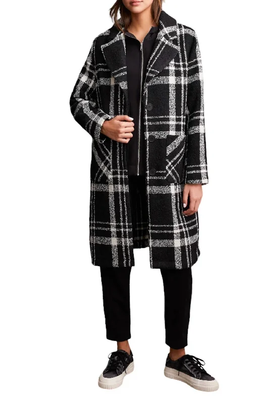 Big Savings On Modern And Classic Fashion Looks Texture Boucle Plaid Duster Button-Up Coat Jacket In Black/white