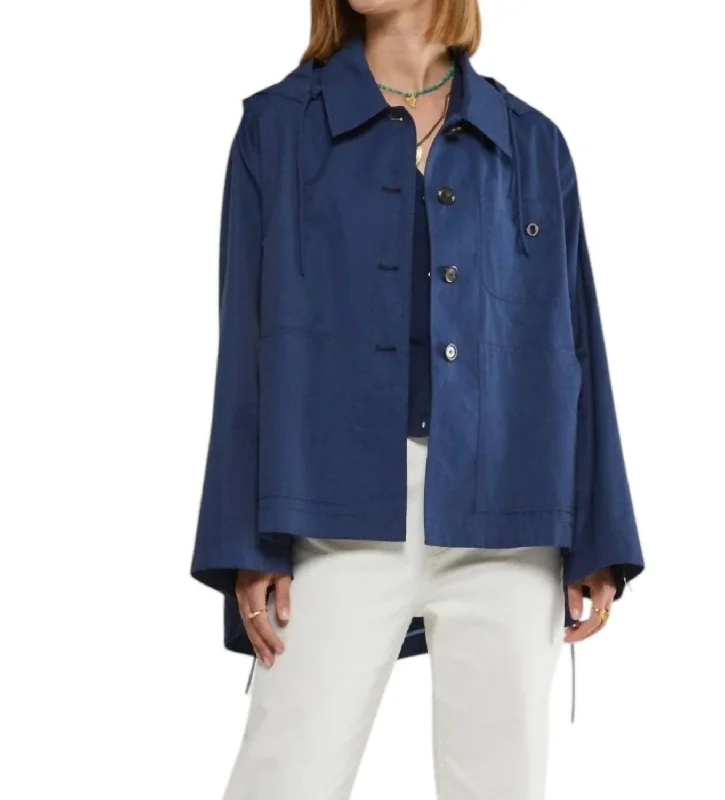 Women's Comfortable Lounge Garments Short Raincoat In Blue