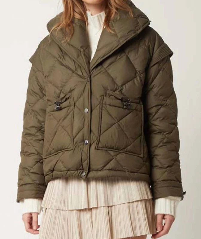 Best-Selling Outfits Now At Exclusive Promotional Prices Fin Shoulder Puffy Jacket In Army Green