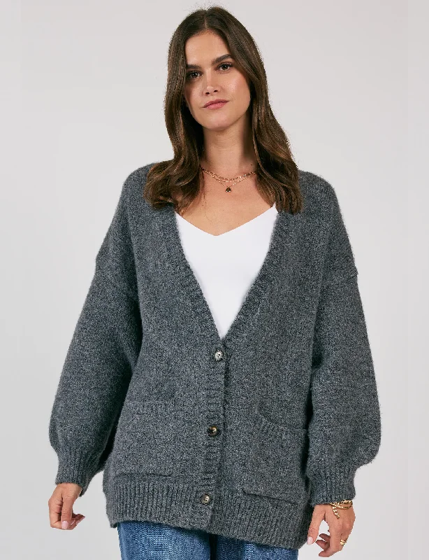 Casual Chic Women's Clothes Breathe In Oversized Cardi, Charcoal