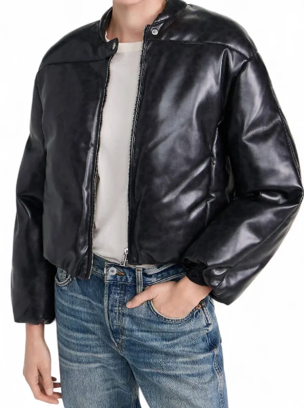 Women's Office Outfit Faux Leather Gigi Padded Cropped Bomber Jacket In Black