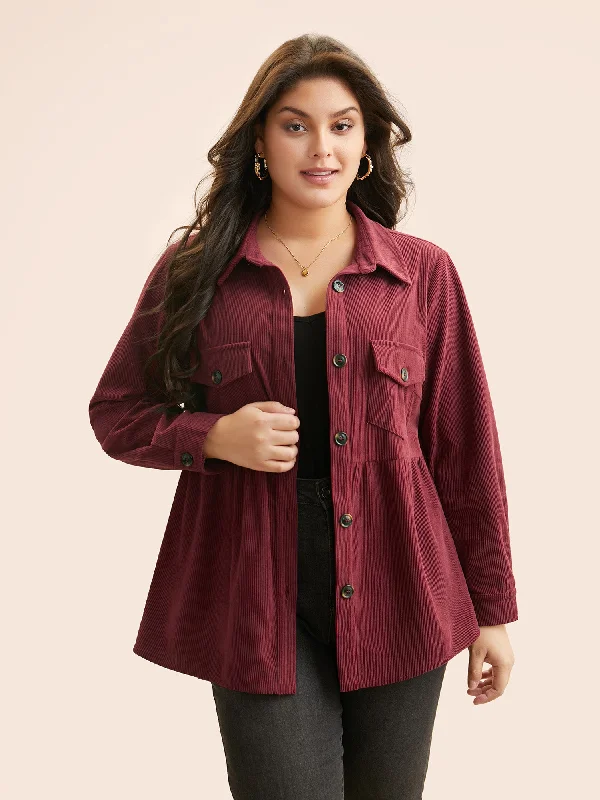 Women's Holiday Outfit Corduroy Collared Flap Detail Jacket