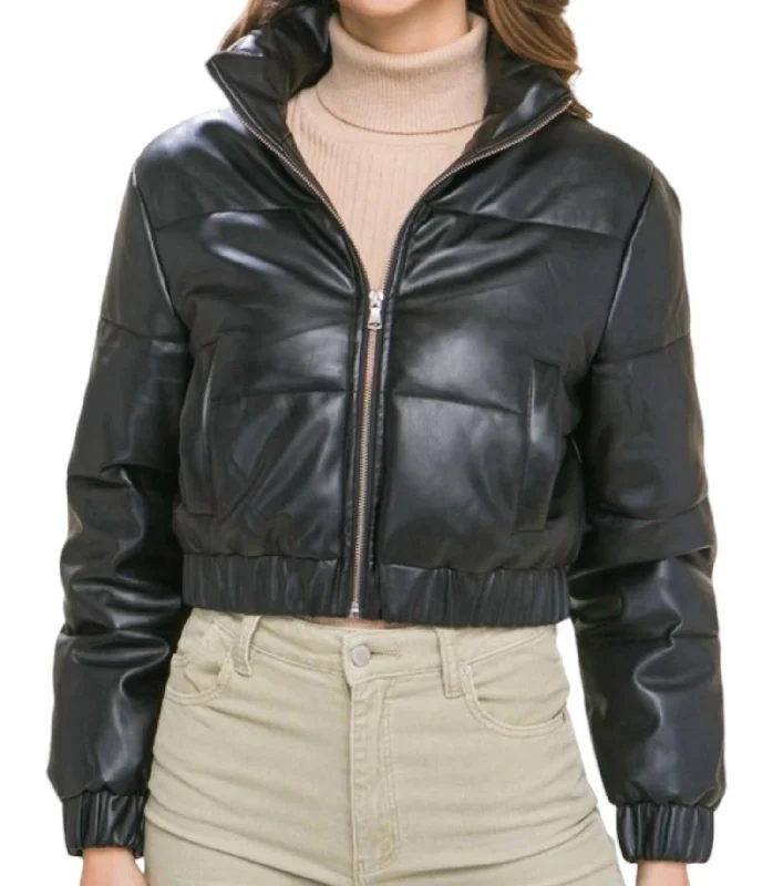 Fashionable Women's Outfit Cropped Puffer Jacket In Black