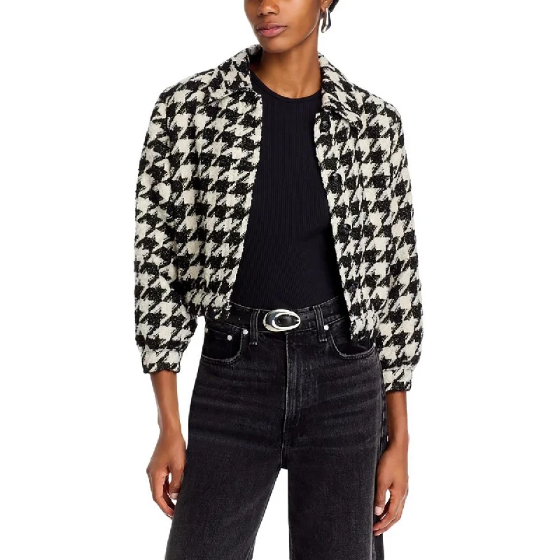 High-End Fashion, Low-End Prices – Don't Miss Out Womens Houndstooth Polyester Bomber Jacket