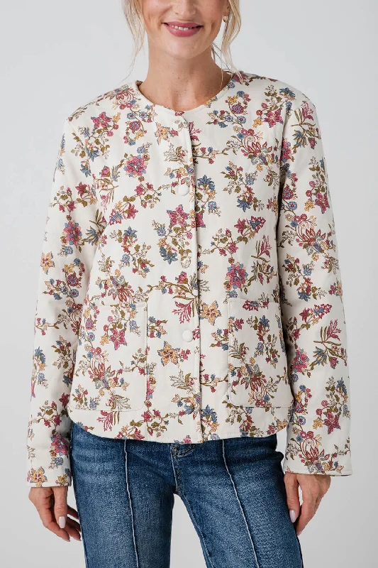 Women's Clothing Apparel Skies Are Blue Floral Print Quilted Jacket