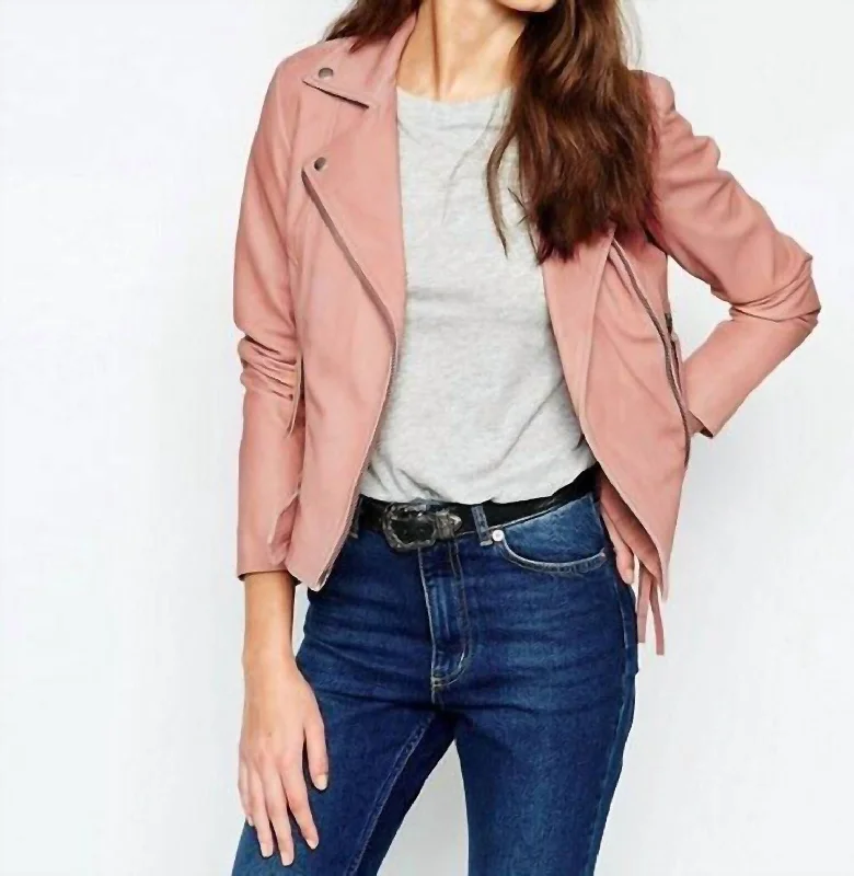 Fashion-Forward Women's Clothing Holmdale Leather Moto Biker Jacket In Pink