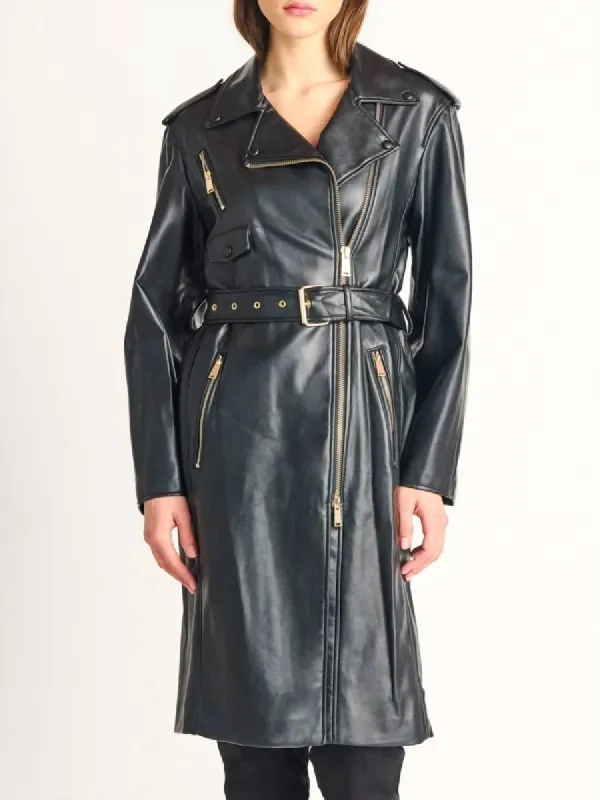 Trendy Clothing, Unbeatable Disco Belted Faux Leather Coat In Black